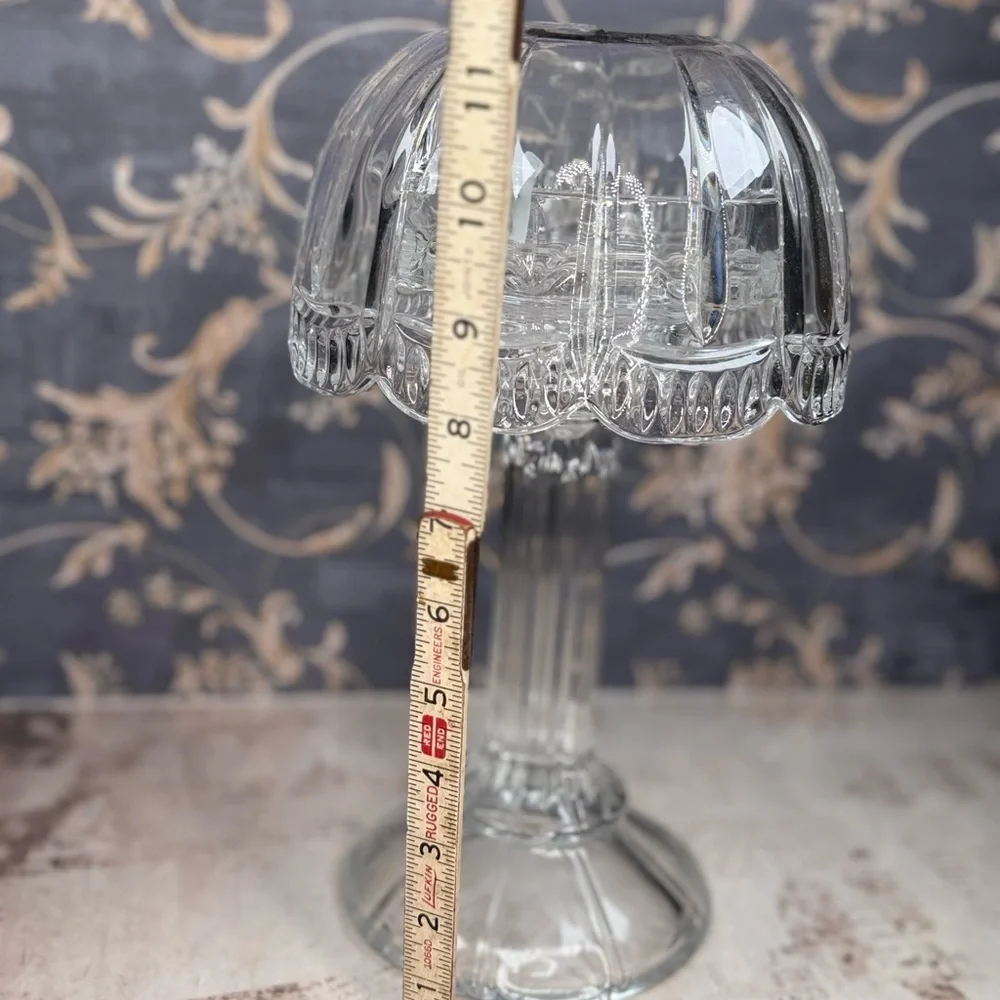 Vintage Pressed Glass Fairy Lamp Pedestal Candle Holder Heavy Cut Glass